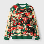 Christmas Music Black Cat Fuzzy Christmas Ugly Sweater