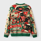 Christmas Music Black Cat Fuzzy Christmas Ugly Sweater