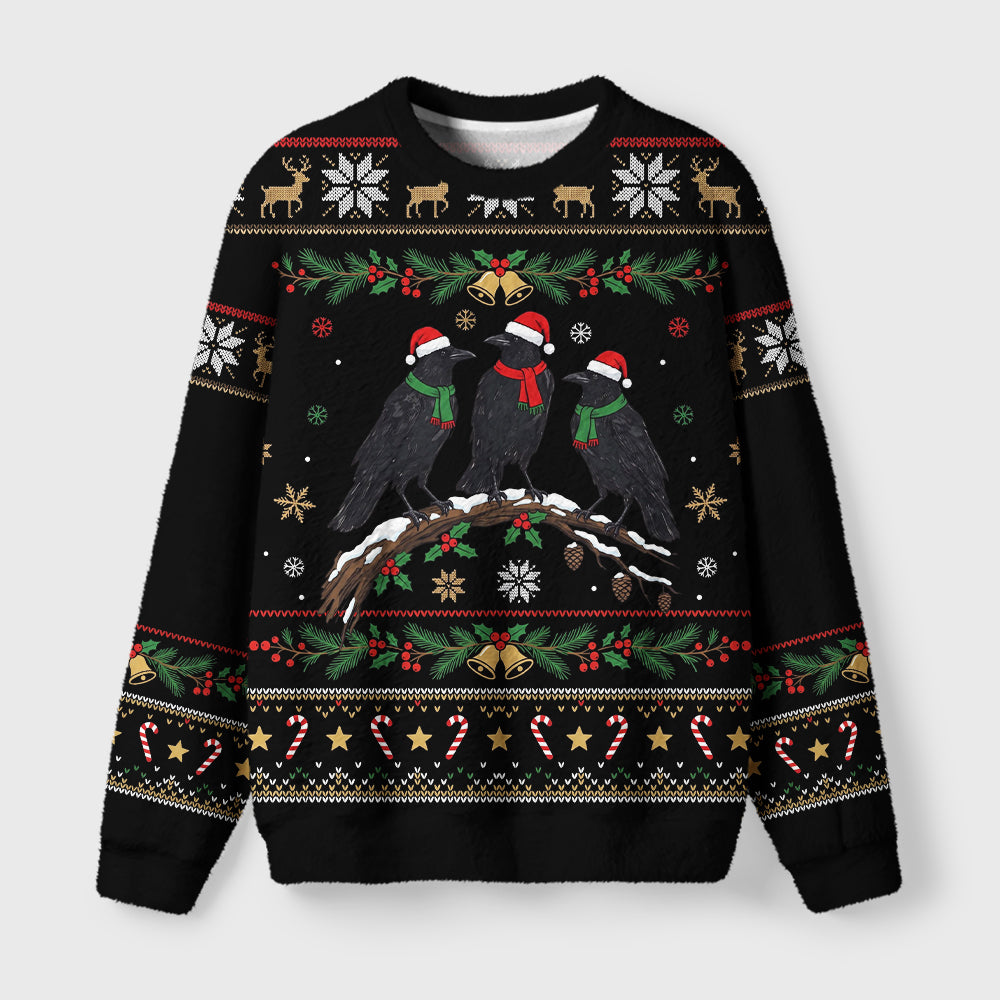 Crow Group Funny Meme Fuzzy Christmas Ugly Sweater