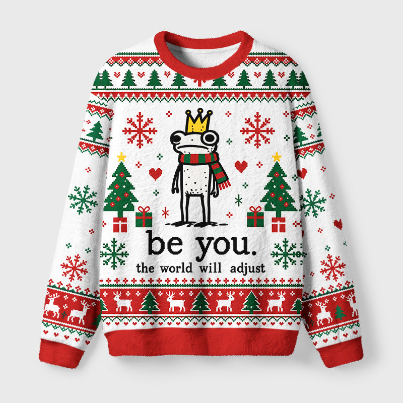 Crown Frog Stays True To Self Fuzzy Christmas Ugly Sweater