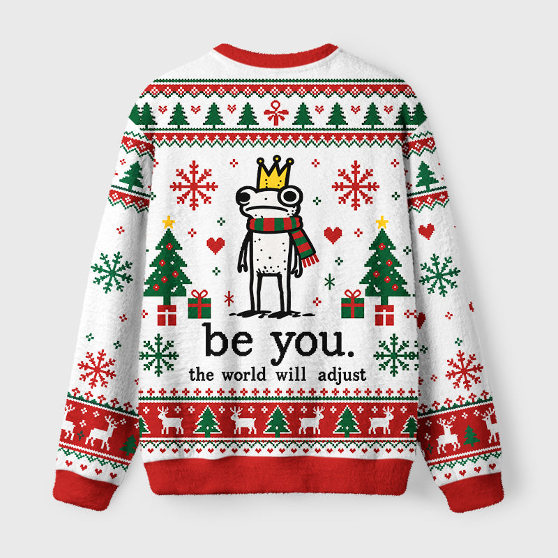 Crown Frog Stays True To Self Fuzzy Christmas Ugly Sweater