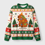 Cute Capybara Drinking Coffee Fuzzy Christmas Ugly Sweater