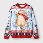 Cute Cat Lying On Snow Fuzzy Christmas Ugly Sweater