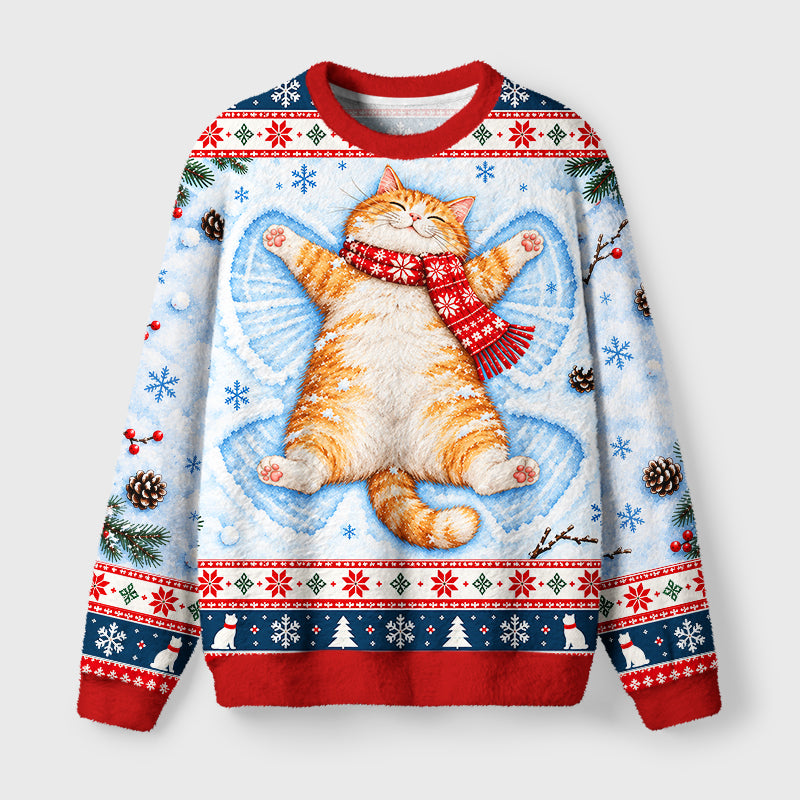 Cute Cat Lying On Snow Fuzzy Christmas Ugly Sweater