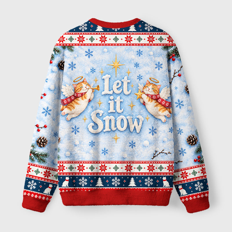 Cute Cat Lying On Snow Fuzzy Christmas Ugly Sweater