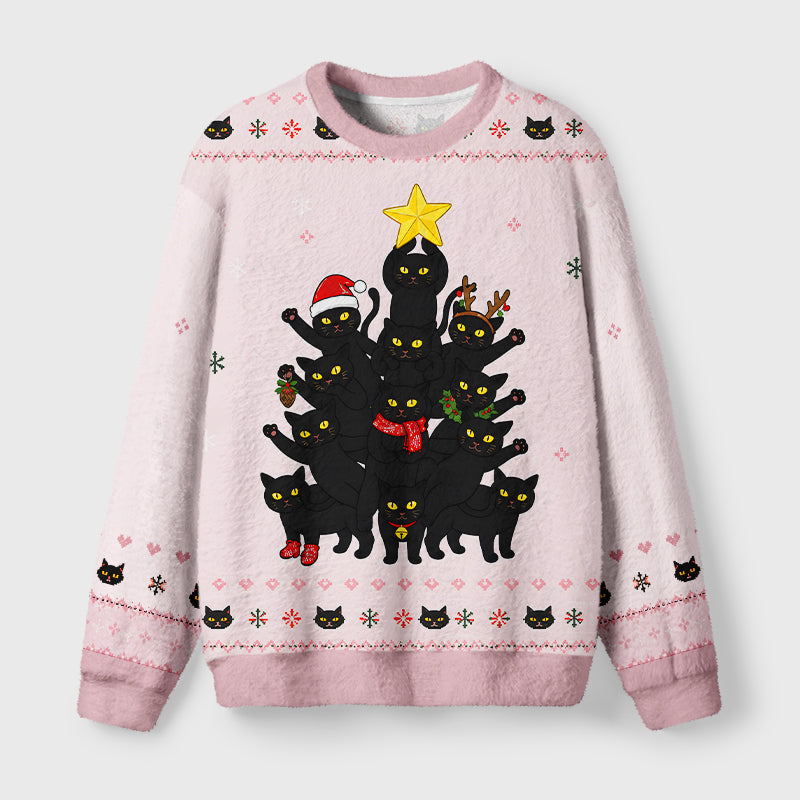 Cute Kitten Tree Fuzzy Christmas Ugly Sweater