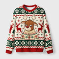 Cute Reindeer Holiday Vibes Fuzzy Christmas Ugly Sweater