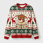Cute Reindeer Holiday Vibes Fuzzy Christmas Ugly Sweater