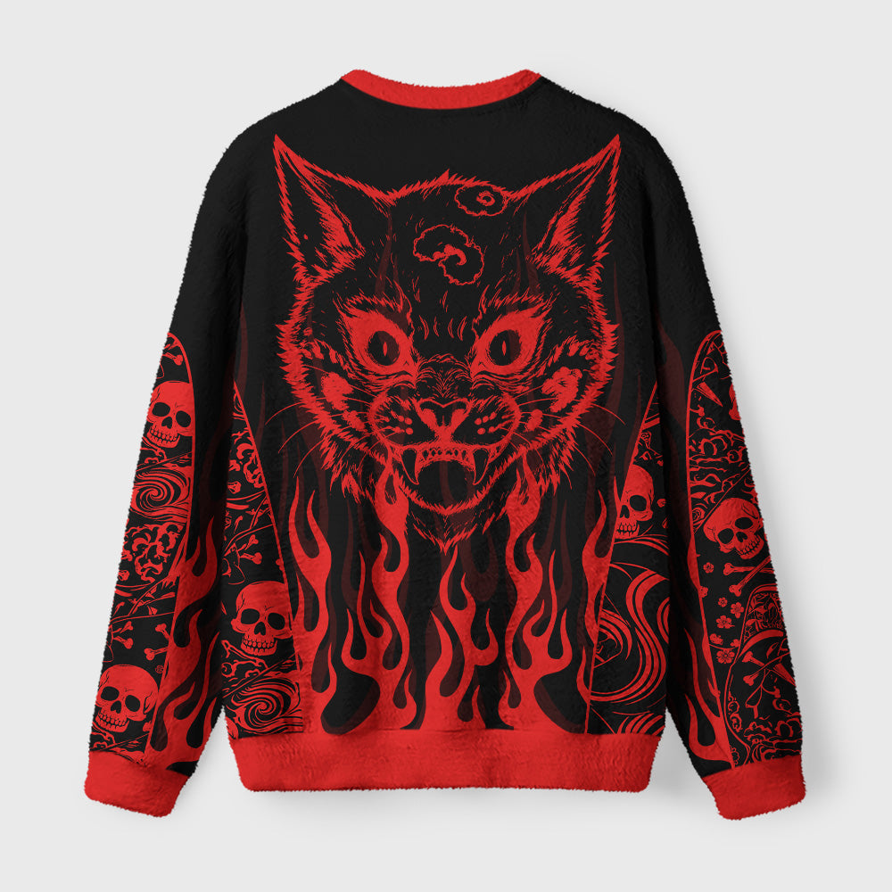 Demon Cat Nekomata Fuzzy Christmas Ugly Sweater