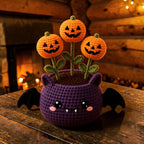 Crochet Halloween potted plant with bat, mummy and pumpkin, view 7
