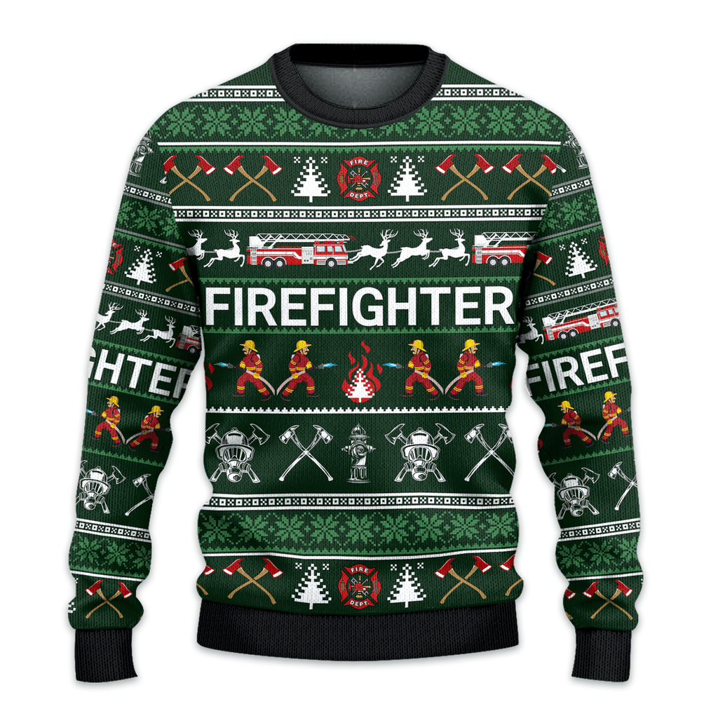 Firefighter Green Ugly Christmas Sweater