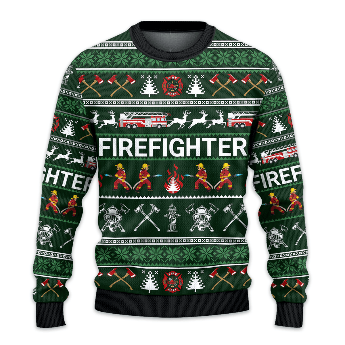 Firefighter Green Ugly Christmas Sweater