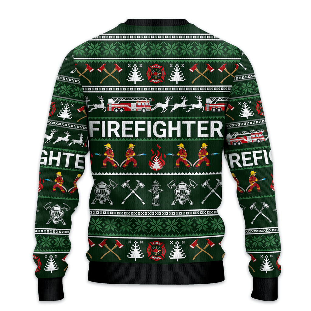 Firefighter Green Ugly Christmas Sweater