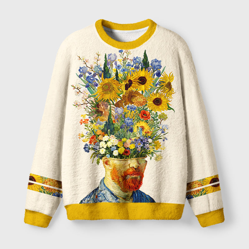 Floral Van Gogh Fuzzy Christmas Ugly Sweater