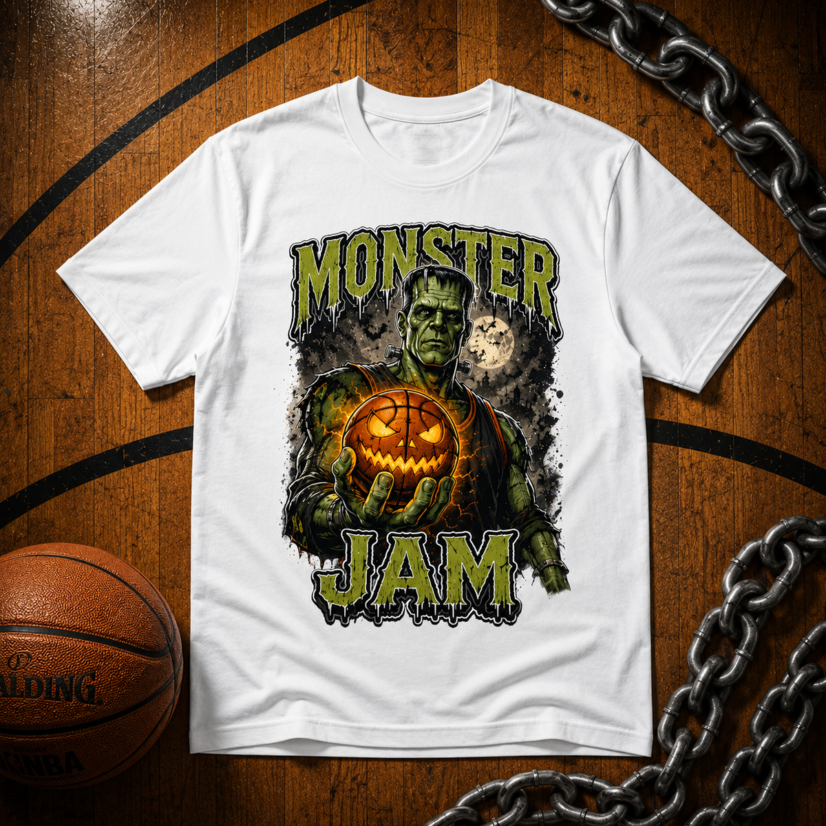 Monster Jam Frankenstein Center Basketball T-Shirt, view 2