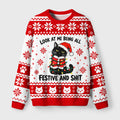 Funny Santa Hat Black Cat Meme Fuzzy Christmas Ugly Sweater
