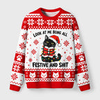 Funny Santa Hat Black Cat Meme Fuzzy Christmas Ugly Sweater