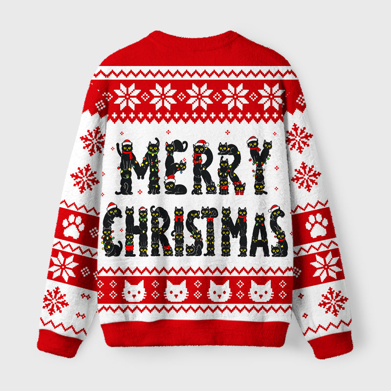 Funny Santa Hat Black Cat Meme Fuzzy Christmas Ugly Sweater