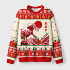 Gingerbread Surf Christmas Wave Fuzzy Christmas Ugly Sweater