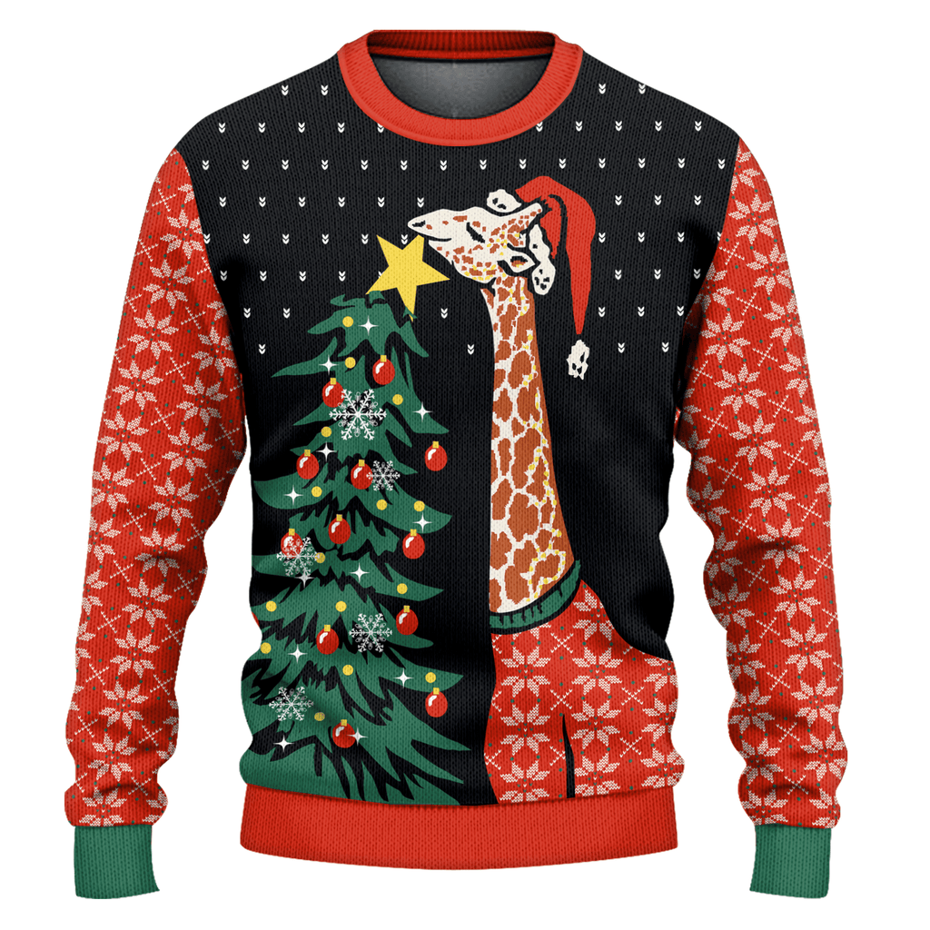 Giraffe Hanging Star Ugly Christmas Sweater | USAGatherCo