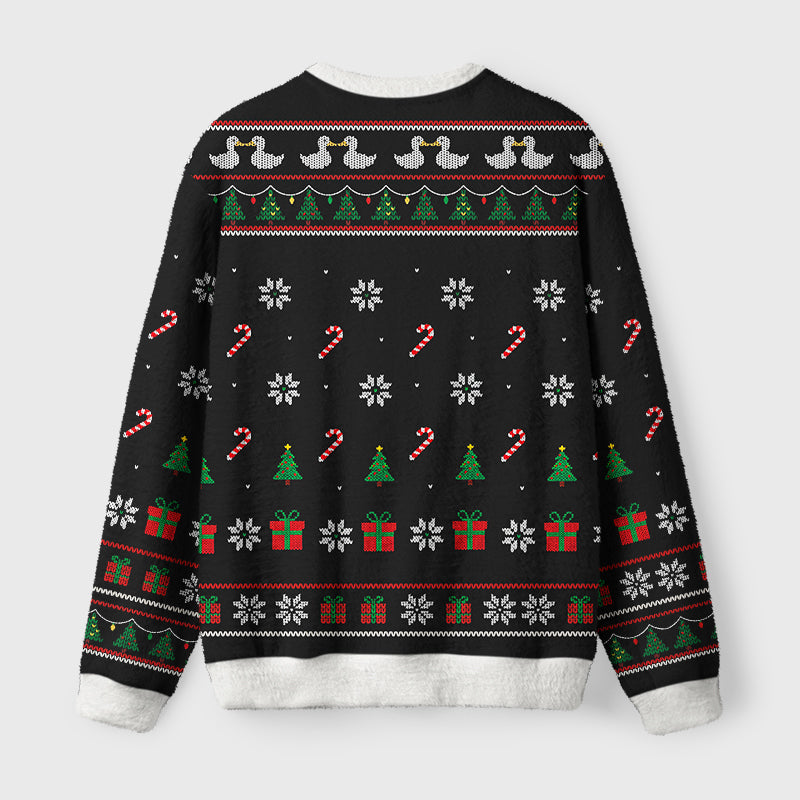 Goose And Ghost Cat The Crazy Path To Success Fuzzy Christmas Ugly Sweater