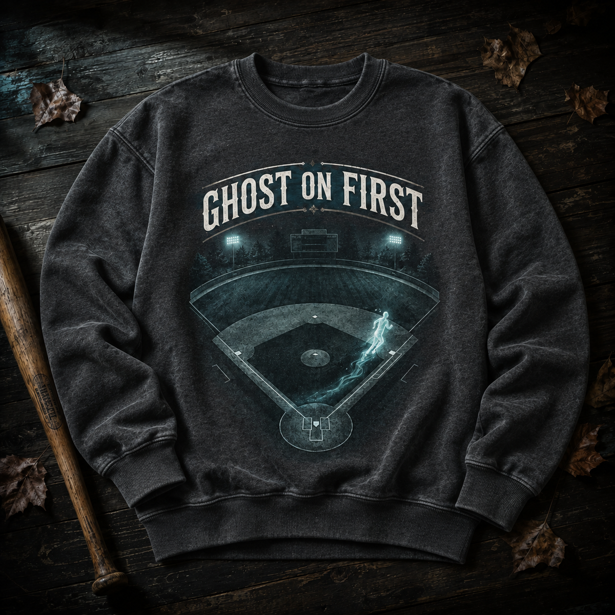 Ghost On First Haunted Diamond Baseball T-Shirt, view 2