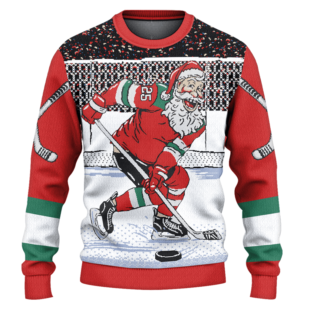 Hockey Santa Ugly Christmas Sweater | USAGatherCo