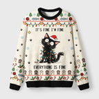 It's Fine Black Cat Meme Fuzzy Christmas Ugly Sweater