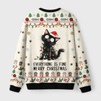 It's Fine Black Cat Meme Fuzzy Christmas Ugly Sweater