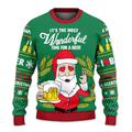 It's Wonderful Time For A Beer Green Ugly Christmas Sweater