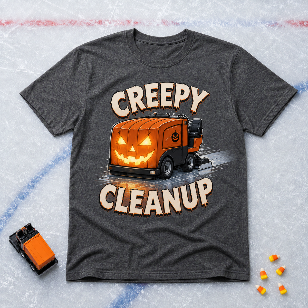 Creepy Cleanup Jack-o'-Lantern Zamboni Hockey T-Shirt | USAGatherCo