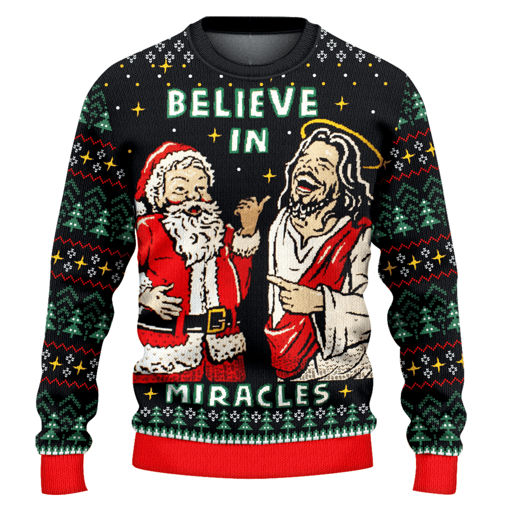 Jesus Believe In Miracle Ugly Christmas Sweater | USAGatherCo