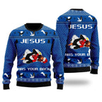 Jesus Has Your Back Blue Ugly Christmas Sweater