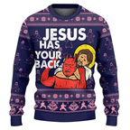 Jesus Has Your Back Purple Ugly Christmas Sweater