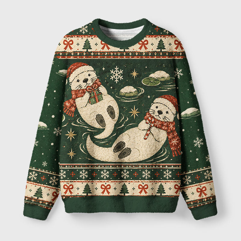 Joy Otter Vibes Fuzzy Christmas Ugly Sweater