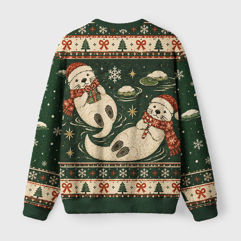 Joy Otter Vibes Fuzzy Christmas Ugly Sweater