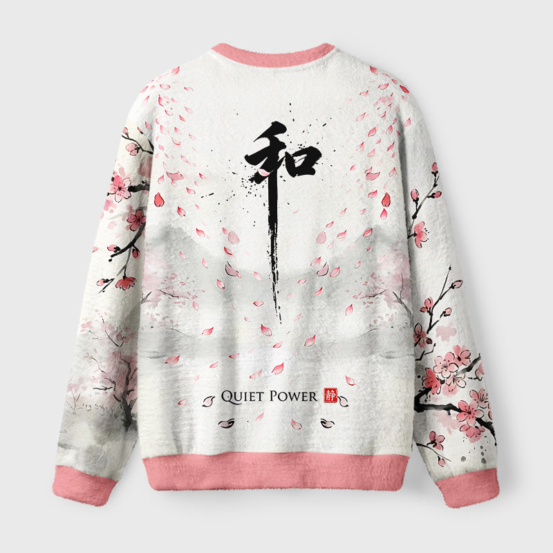 Kanji Peace Ink Art Fuzzy Christmas Ugly Sweater