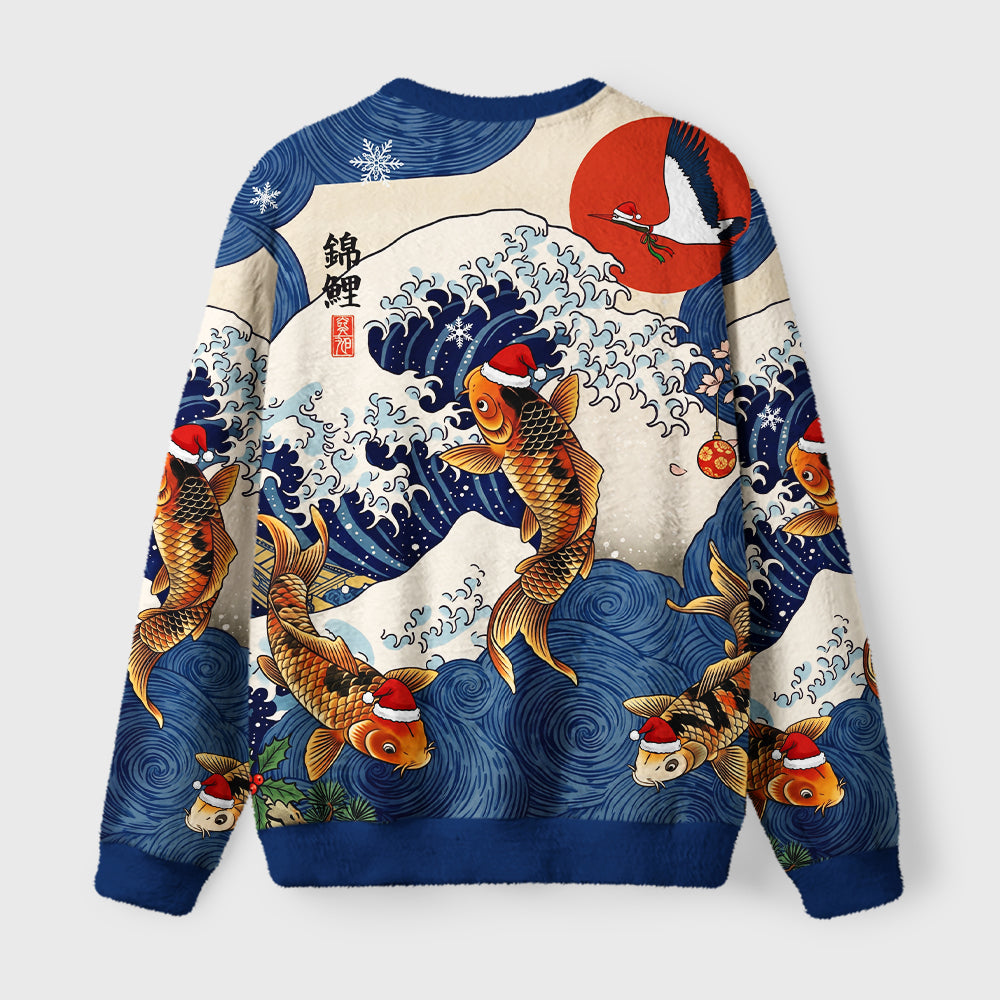 Koi And Waves Fuzzy Christmas Ugly Sweater