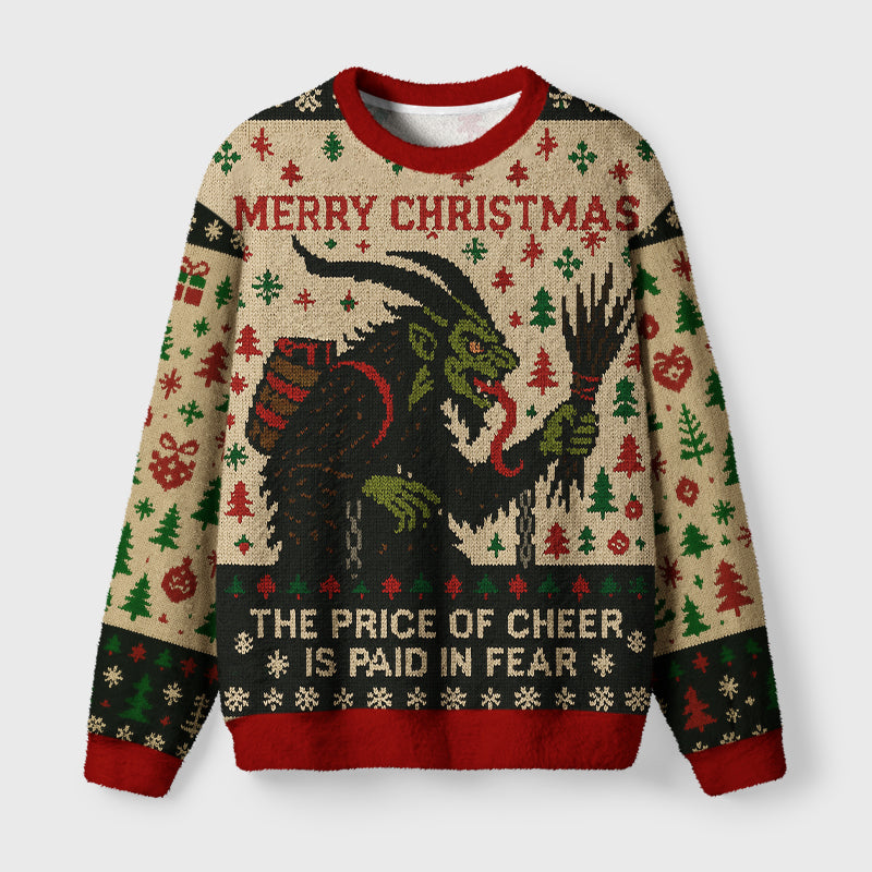 Krampus The Price Of Cheer Is Paid In Fear Fuzzy Christmas Ugly Sweater
