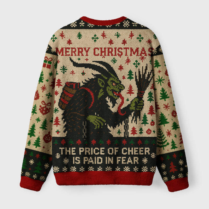 Krampus The Price Of Cheer Is Paid In Fear Fuzzy Christmas Ugly Sweater