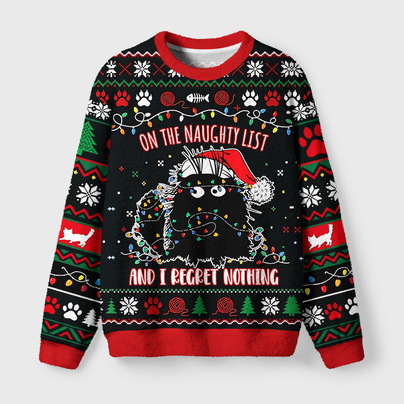 Mischievous Christmas Black Cat Fuzzy Christmas Ugly Sweater