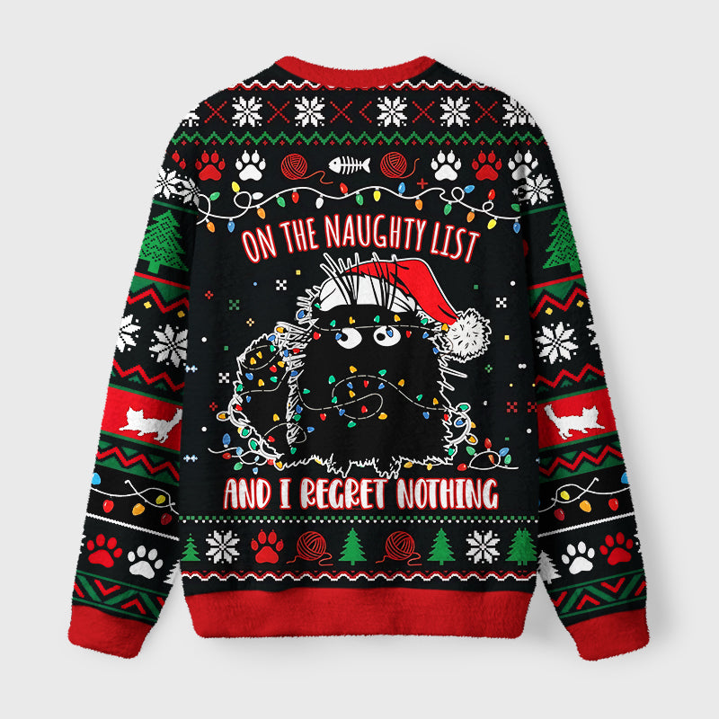 Mischievous Christmas Black Cat Fuzzy Christmas Ugly Sweater