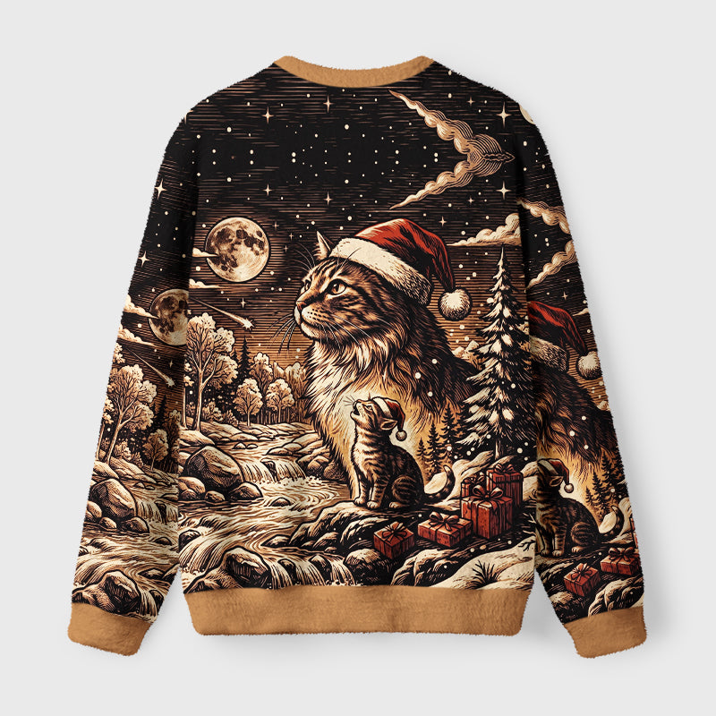 Moonlit Christmas Cat Dreams Fuzzy Christmas Ugly Sweater