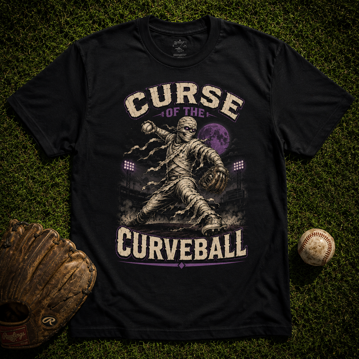 Curse Of The Curveball Mummy Pitcher Baseball T-Shirt | USAGatherCo