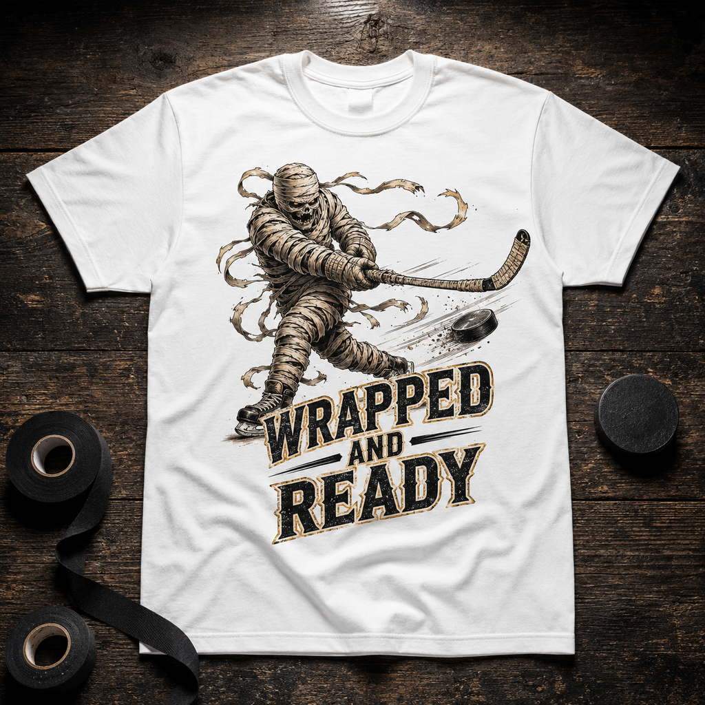 Wrapped And Ready Mummy Slapshot Hockey T-Shirt | USAGatherCo