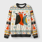 Nordic Folk Art Christmas Bird Fuzzy Christmas Ugly Sweater