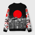 Retro Red Sun Ocean Wave Fuzzy Christmas Ugly Sweater