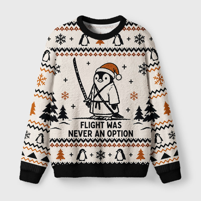 Samurai Penguin Fuzzy Christmas Ugly Sweater