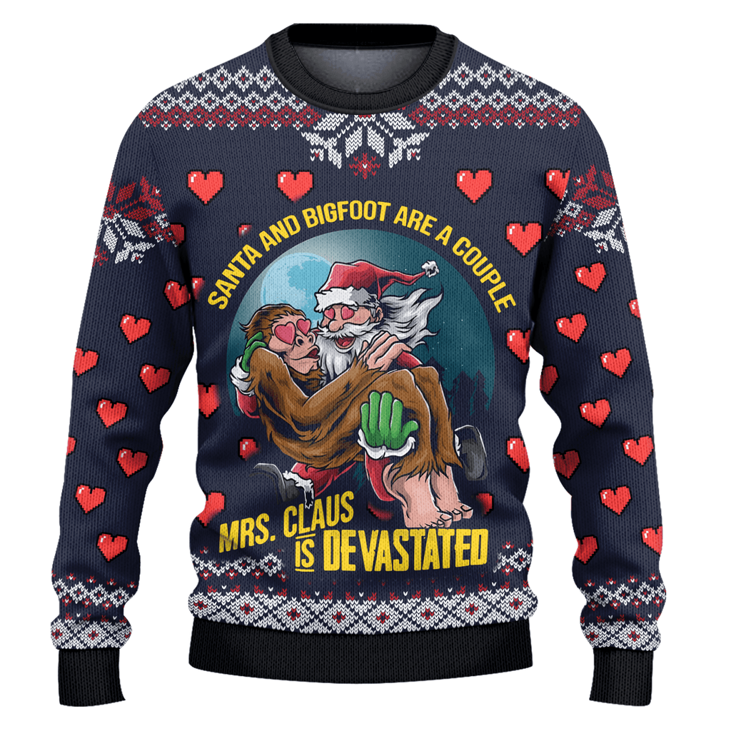 Santa And Bigfoot Are A Couple Ugly Christmas Sweater