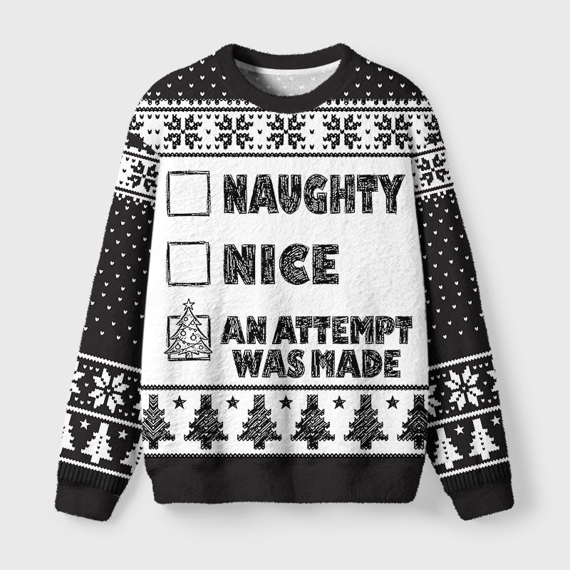 Santa Checklist Funny Meme Fuzzy Christmas Ugly Sweater